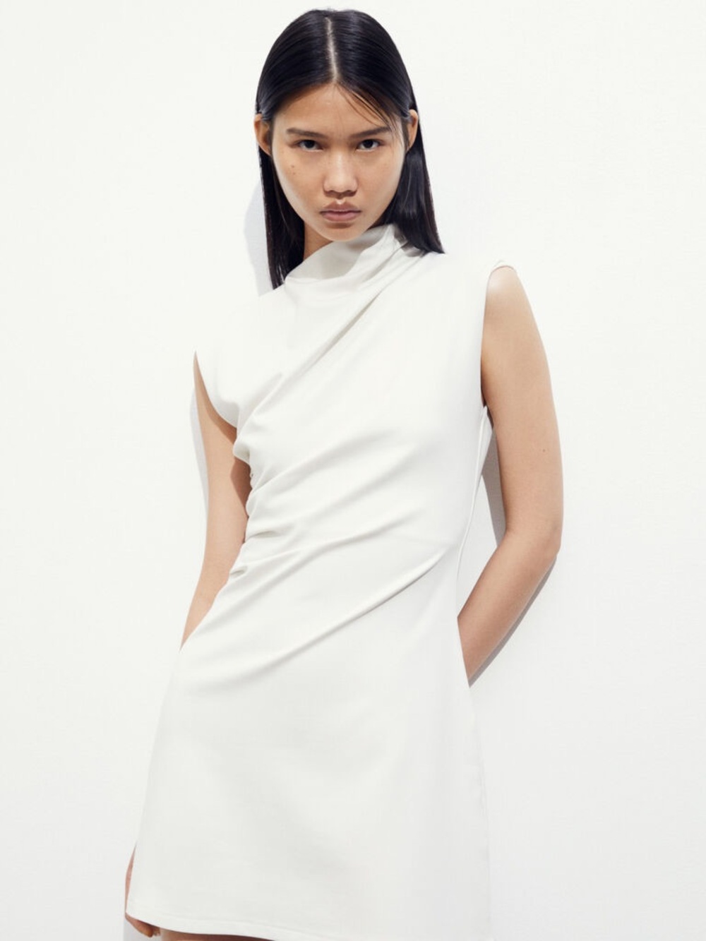 H&M Cream Sleeveless High-Neck Mini Dress